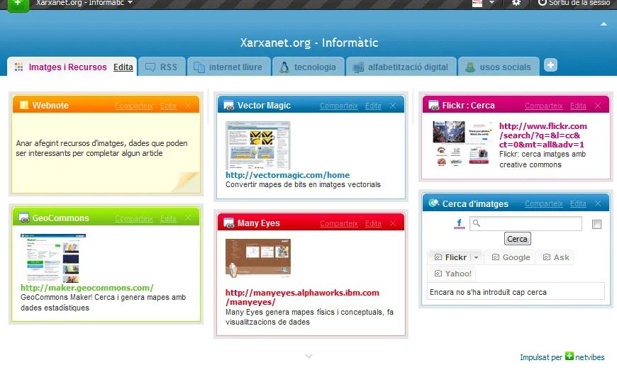 Aspecte del netvibes del portal informàtic de xarxanet.org