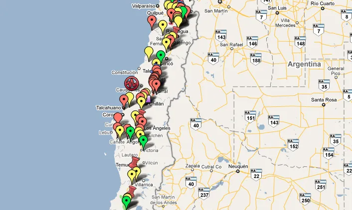 Mapa de les carreteres tallades pels terratrèmols | Google Maps