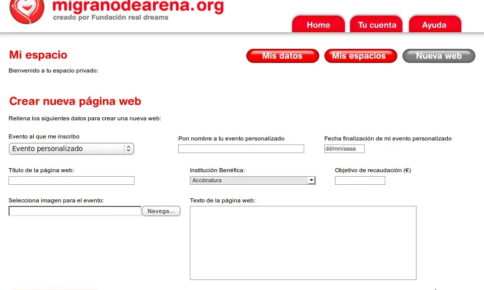 Formulari que farem servir per crear un nou esdeveniment