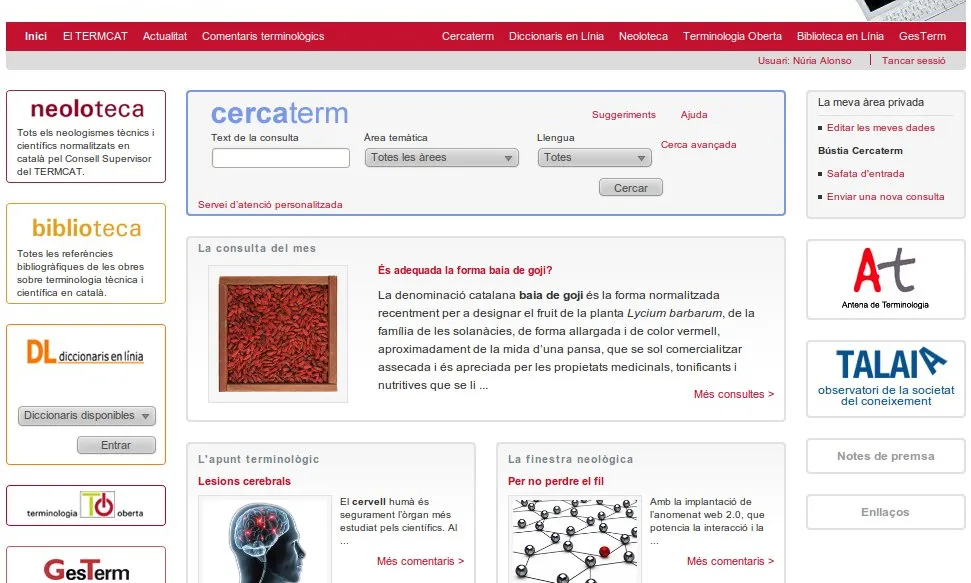 Aspecte del nou portal de Termcat