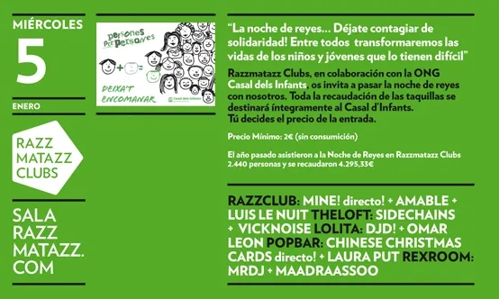Cartell Nit solidària de Reis als Razzmatazz Clubs