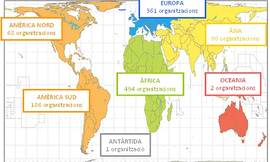 Mapa que mostra l'origen de les entitats que participen al FMS2011 de Dakar