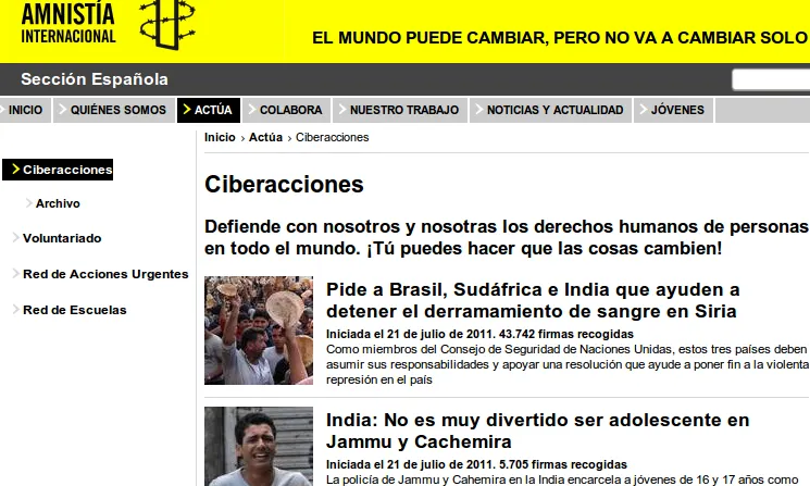 Captura de les ciberaccions d'Amnistia Internacional