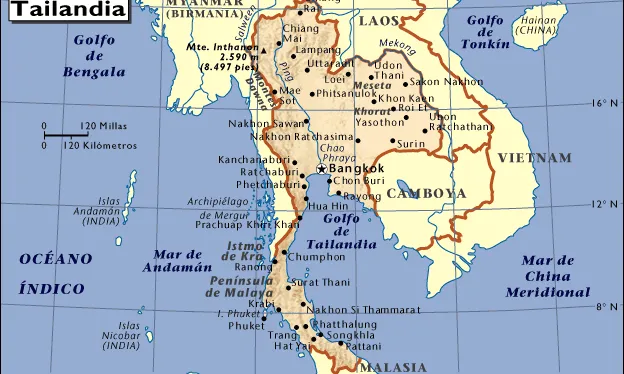 Mapa de Tailàndia, destí de turisme sexual.