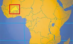 Mapa de Burkina Faso en el context d'Àfrica.