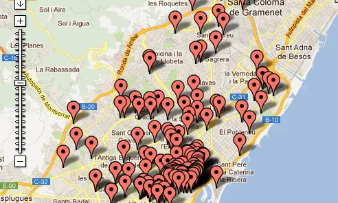 Plànol de Barcelona amb les entitats d'acollida