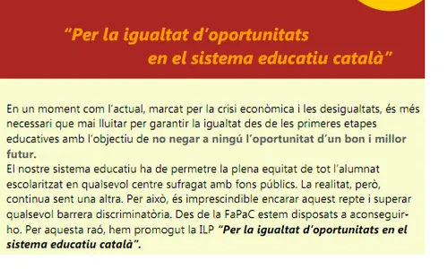 ILP "Per la igualtat d’oportunitats en el sistema educatiu català"