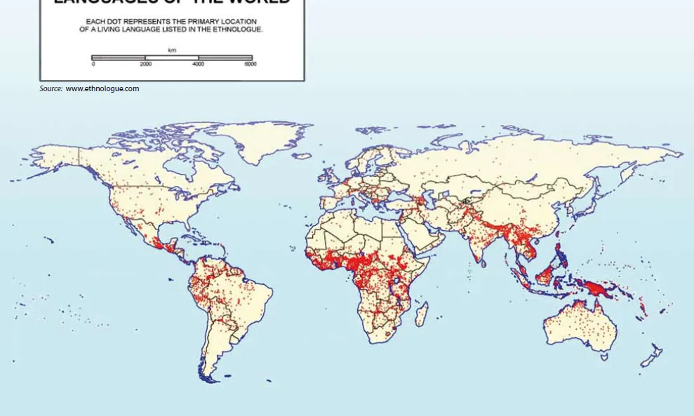 Mapa amb les llengües del món