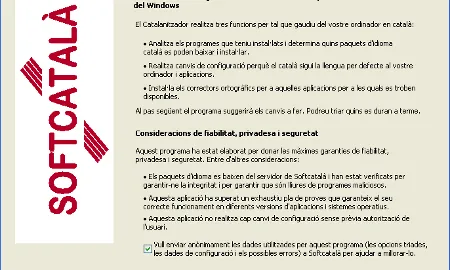 Quadre de diàleg de benvinguda del Catalanitzador.