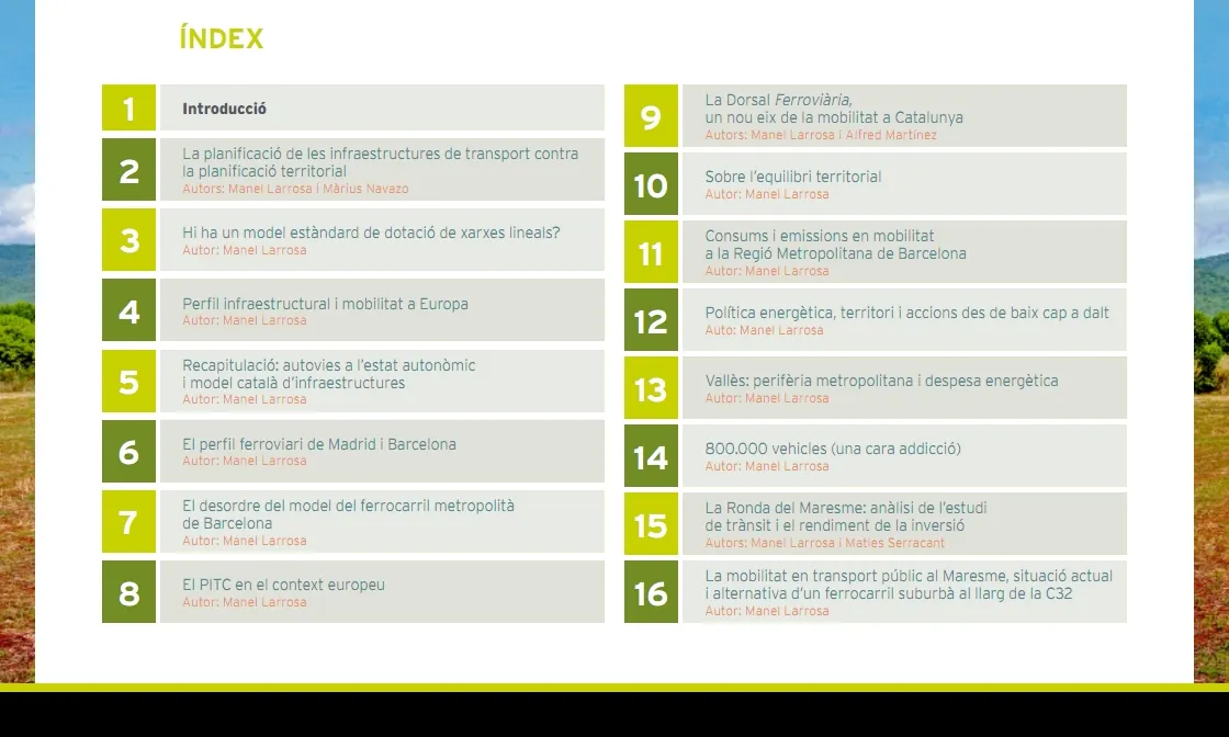 Índex de la publicació "Crisi econòmica i model de mobilitat a Catalunya"