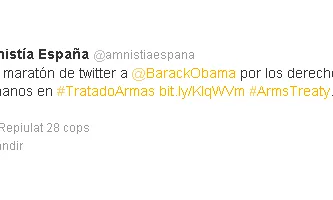 Tuit d'Amnistia Internacional Espanya fent crida a la ciberacció