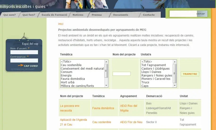 Imatge de la web Minyons Escoltes i Guies de Catalunya