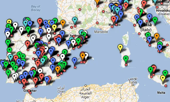 Part del mapa col·laboratiu de retallades en cultura als països europeus