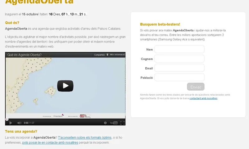 Captura de la plana web d'AgendaOberta