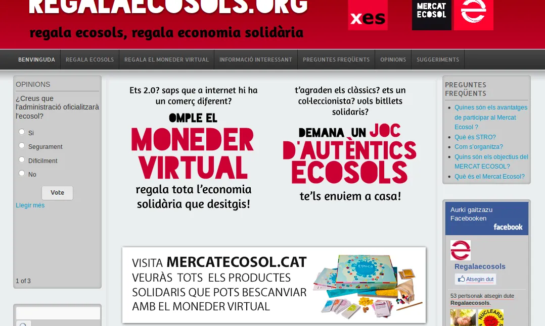 Captura de la plana web "Regala Ecosols"