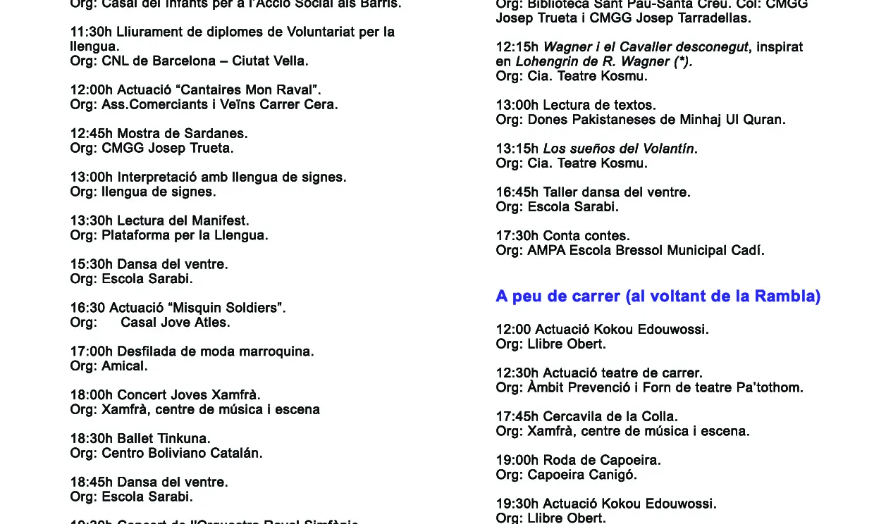 Programació de Sant Jordi a la Rambla del Raval 2013