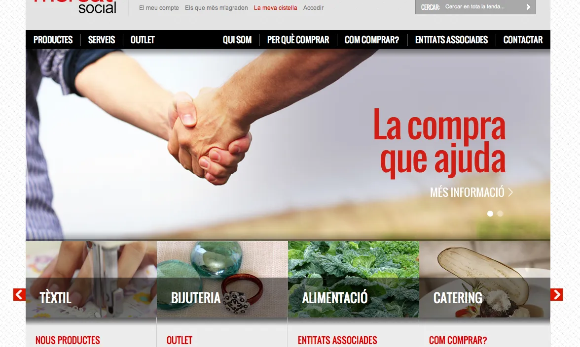 Pàgina d'inici del web d'El Mercat Social