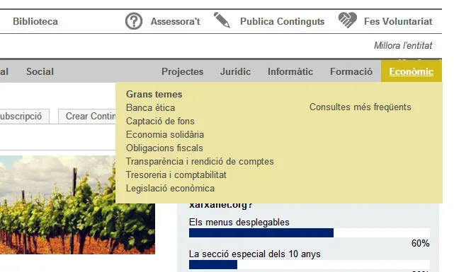 Imatge del menú desplegable de xarxanet.org