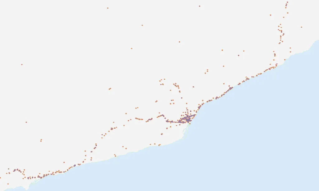 Els tuits a l'àrea de Barcelona entre les 15:00 i les 17:00. Imatge: IFISC-CSIC