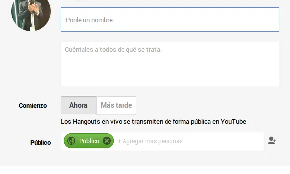 El Hangouts en directe s'ha de configurar