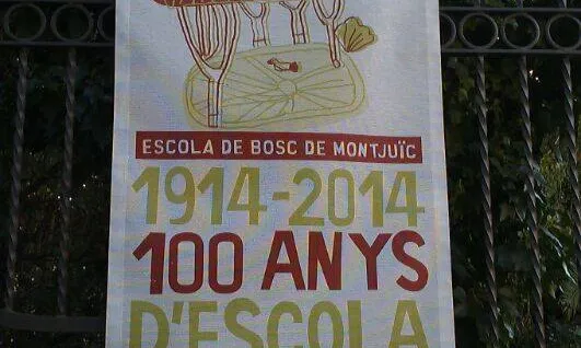 Cartell de l'Escola de  Bosc de Montjuïc, en motiu del seu centenari