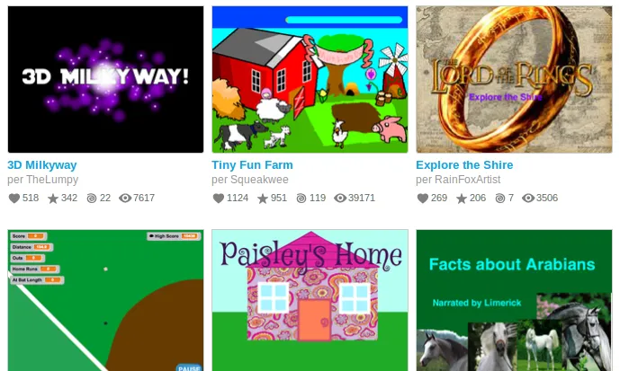 A la pàgina d'Scratch podreu veure molts treballs fets