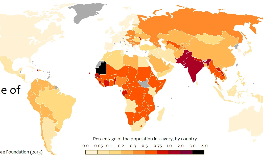 Distribució de l'esclavitud moderna (2013). Font: wikipedia.