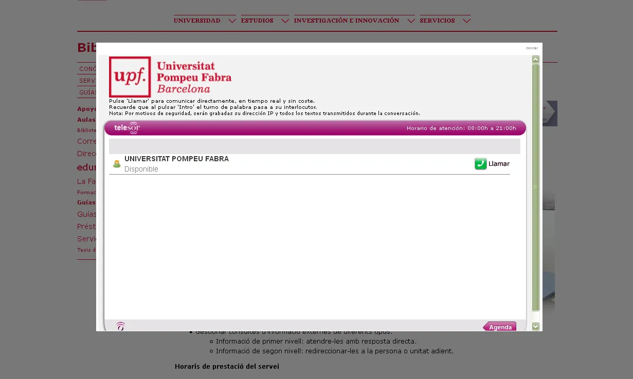 Pàgina de Telesor vinculada al SAT de la UPF 