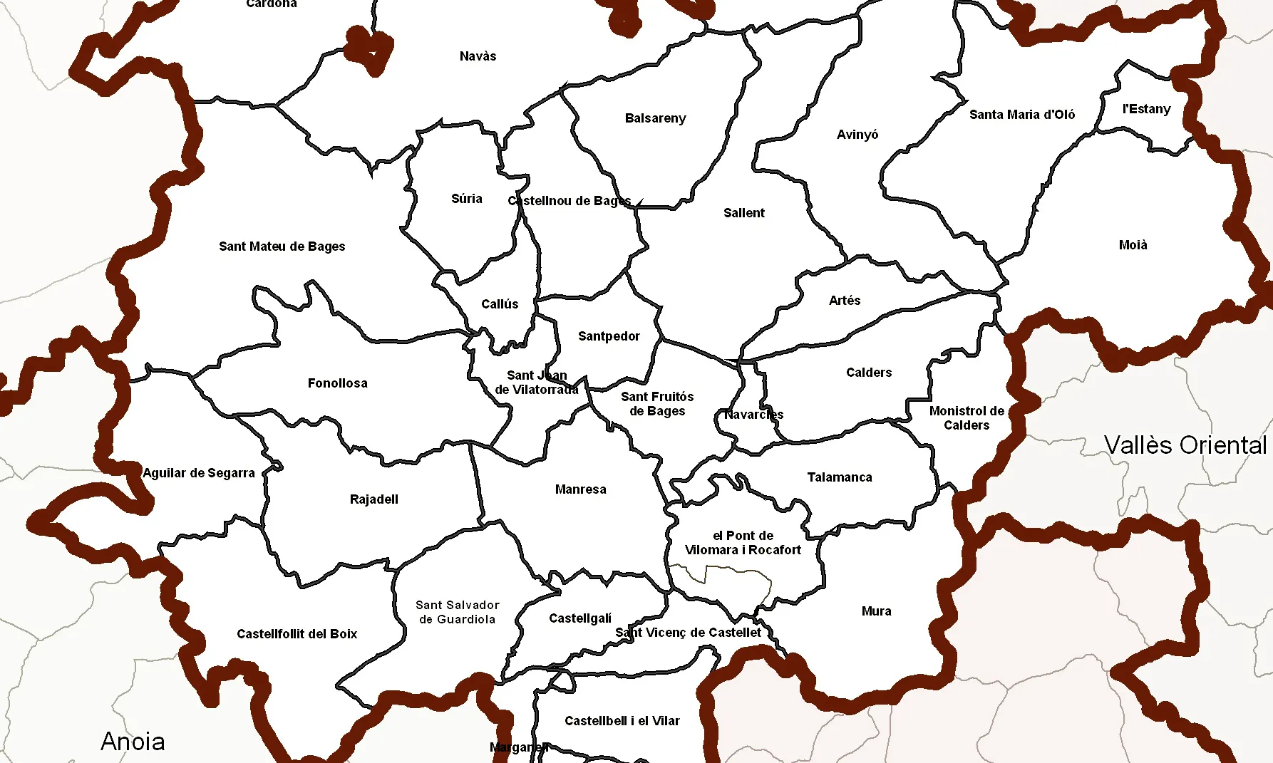 Mapa dels municipis que conformen el Bages (Font: Consell Comarcal del Bages)