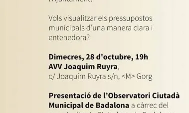 Cartell de l'acte de presentació del nou observatori ciutadà