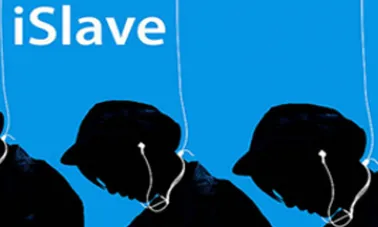 Imatge parodiant la marca apple, amb l'eslògan "iSlave" 