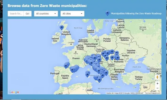Un nou mapa recull els municipis europeus compromesos amb Residu Zero (imatge: zerowasteeurope.eu) 