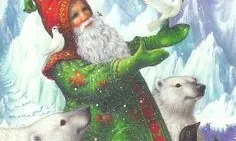 Un Pare Noel verd  i proper als animals, simbol d'un Nadal Sostenible (imatge:pinterest/Lynn Bywaters)