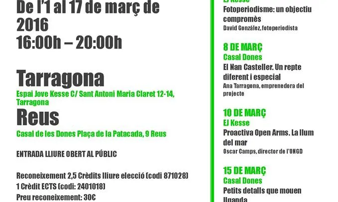 Programació dels Dijous Cooperactius 2016, de la URV, el cicle de conferències destinades a la sensibilització de la població en temàtiques socials