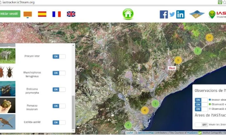 El rastrejador permet localitzar al mapa deteccions d'espècies invasores (imatge:iastracker)