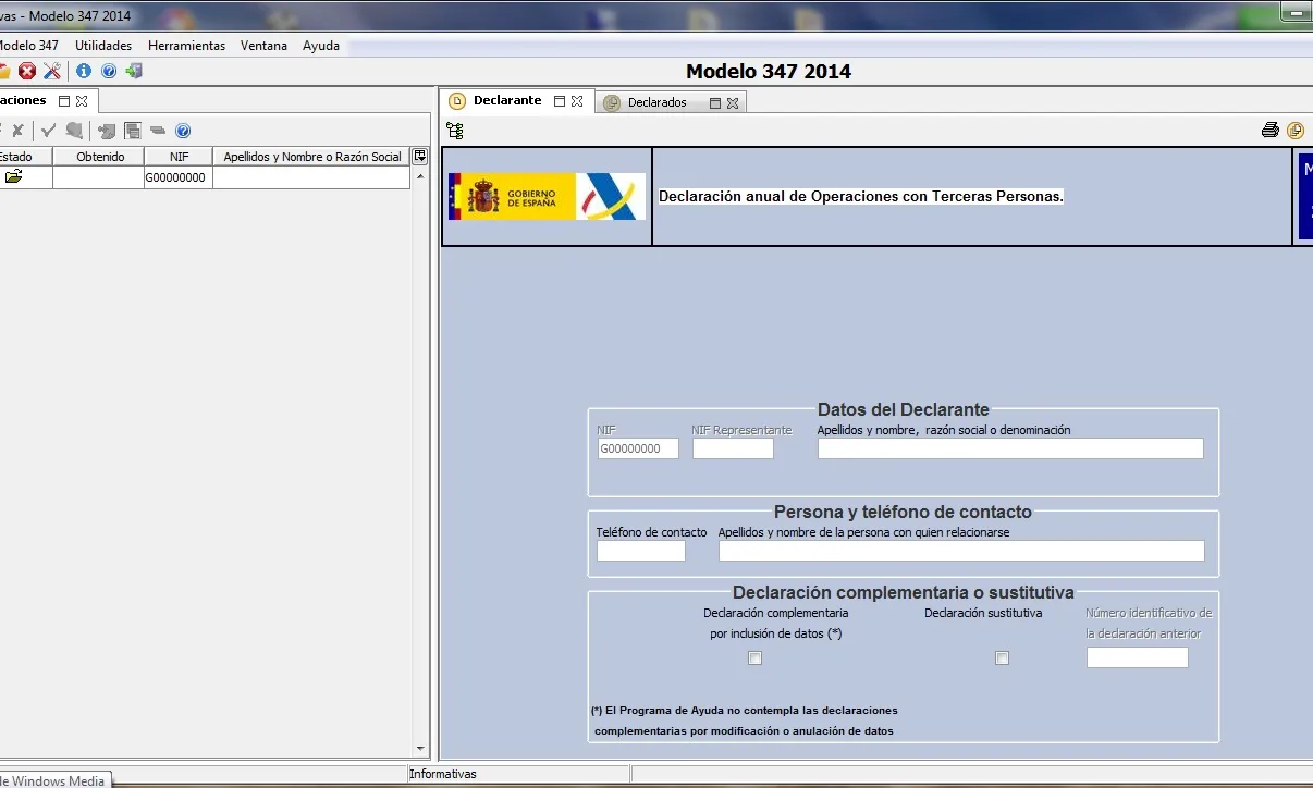 Imatge plataforma informatives. Model 347  