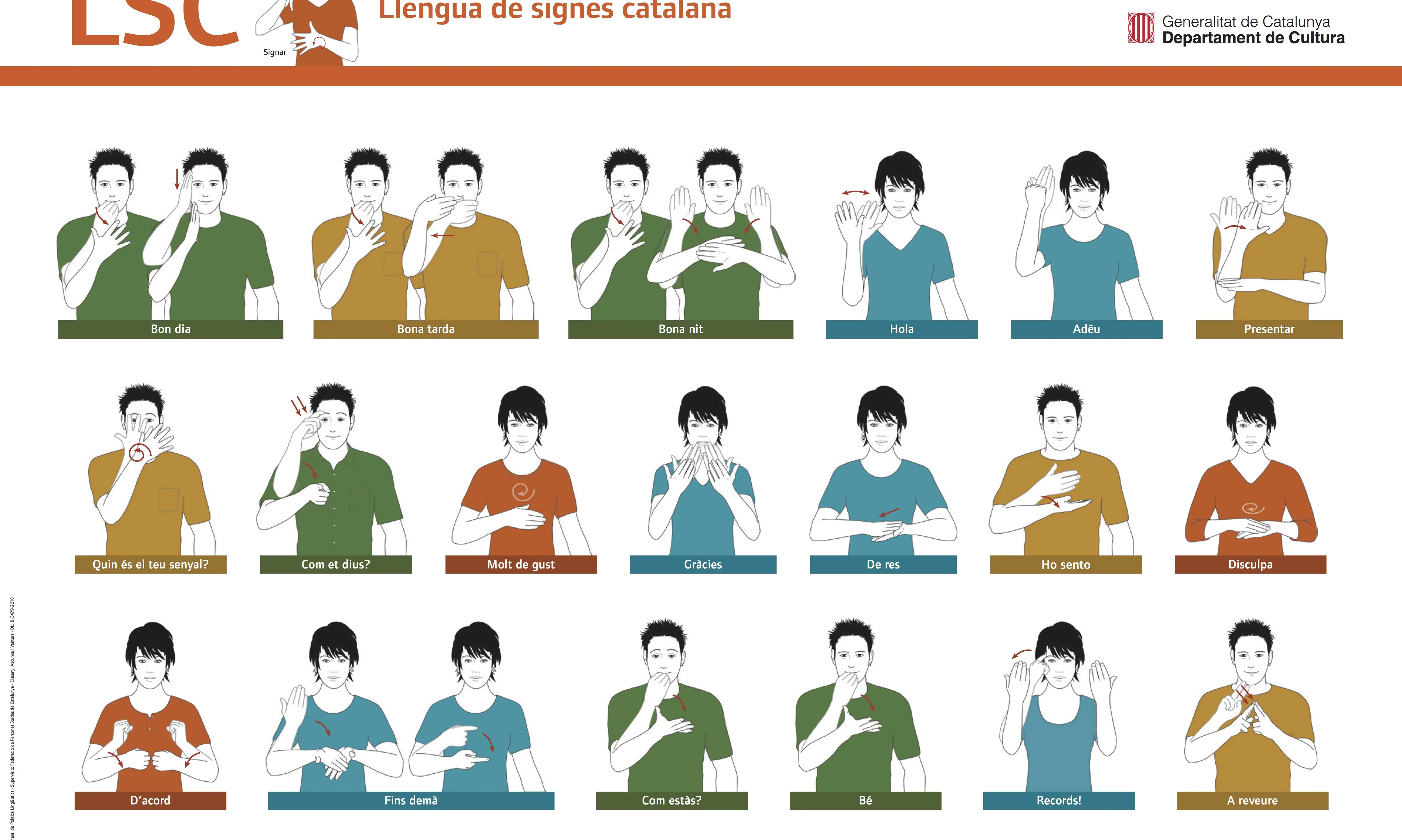 La làmina A2 amb el vocabulari bàsic de la Llengua dels Signes Catalana (Font: Departament de Cultura)