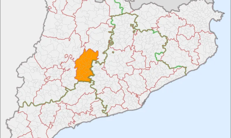 Mapa de Catalunya amb la comarca de La Segarra, al centre, marcada. (Font: Consell Comarcal de La Segarra) 