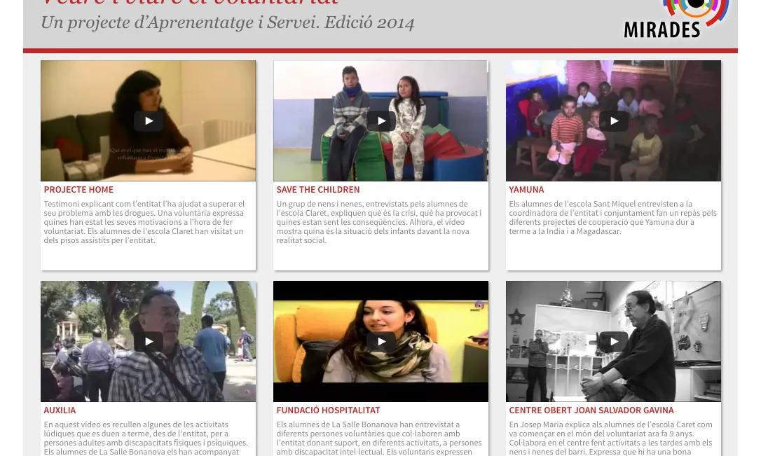 Pàgina web del projecte 'Mirades' (Font: voluntaris.cat)