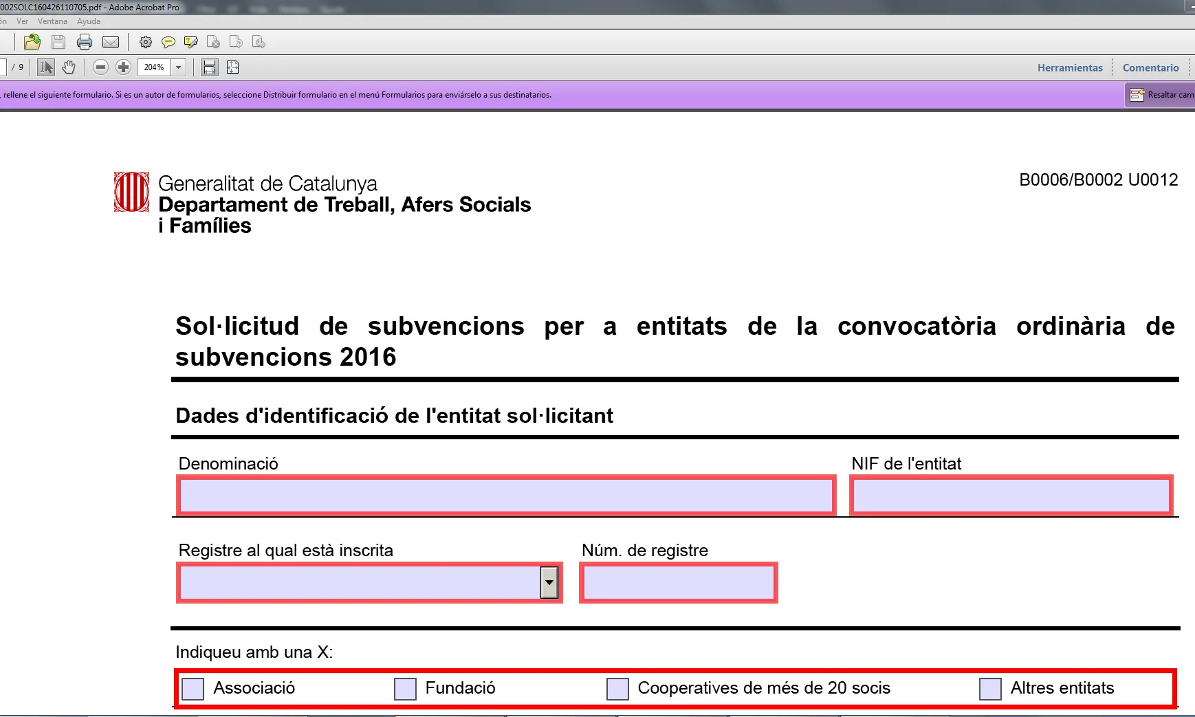 Dins el formulari haureu d'omplir les dades d'identificació. 