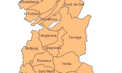 Mapa dels municipis que conformen l'Urgell
