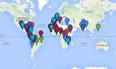 El nou mapa de l'ACUP recull projectes de cooperació duts a terme a més de 100 paísos del món (Font: ACUP)