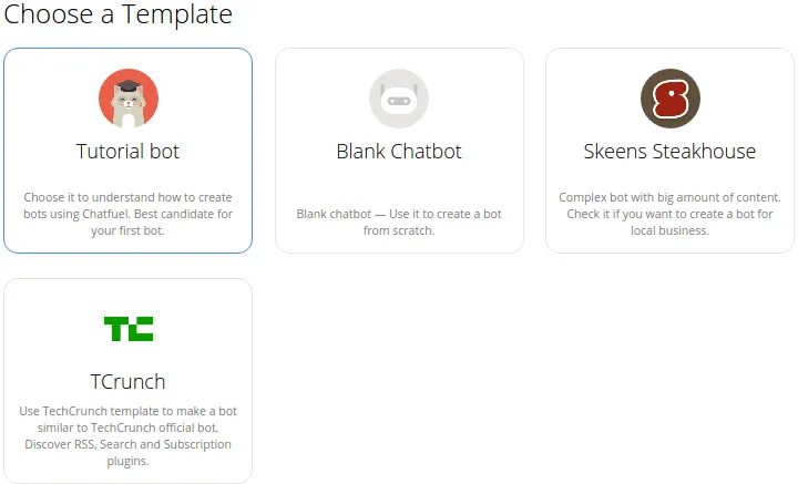 ChatFuel us ofereix diverses plantilles per fer el vostre primer "Bot". 