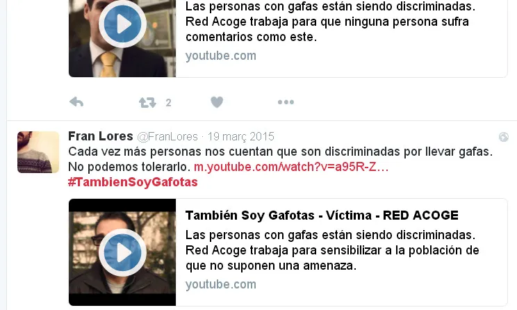 La campanya 'Soy gafotas' va generar força expectació a les xarxes socials. Font. Red Acoge
