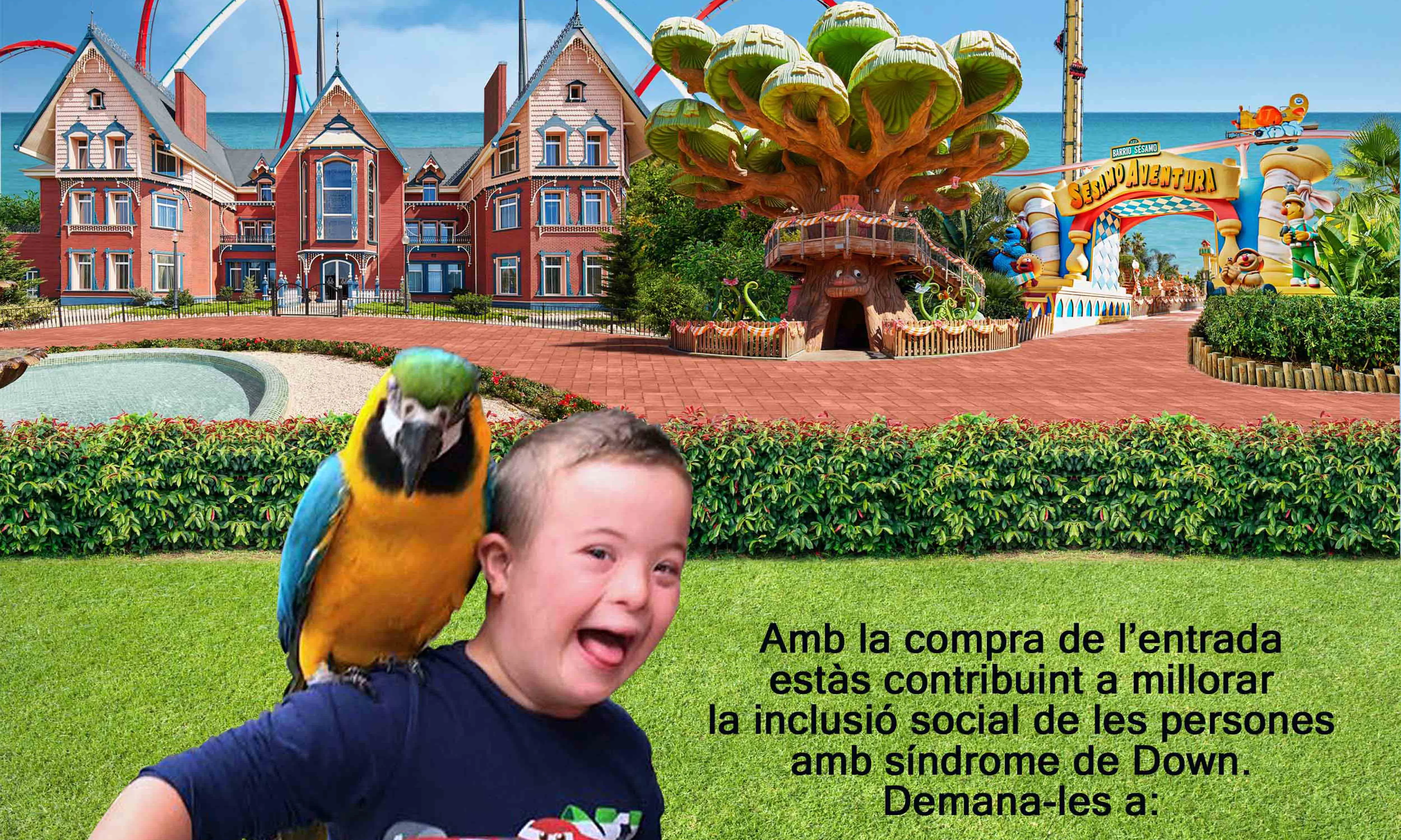 Cartell de la Jornada Port Aventura World "Fent Amics amb Down Catalunya".