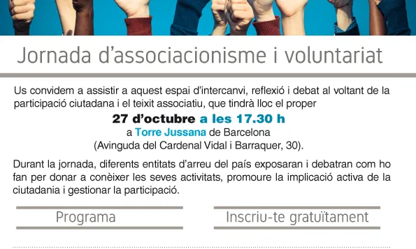 La jornada constarà de tres taules de debat on les pròpies entitats exposaran la seva experiència en la gestió de la participació i la implicació activa de la ciutadania. 