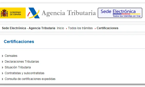Sol·licitud certificat tributàri. Font: Agència Tributària
