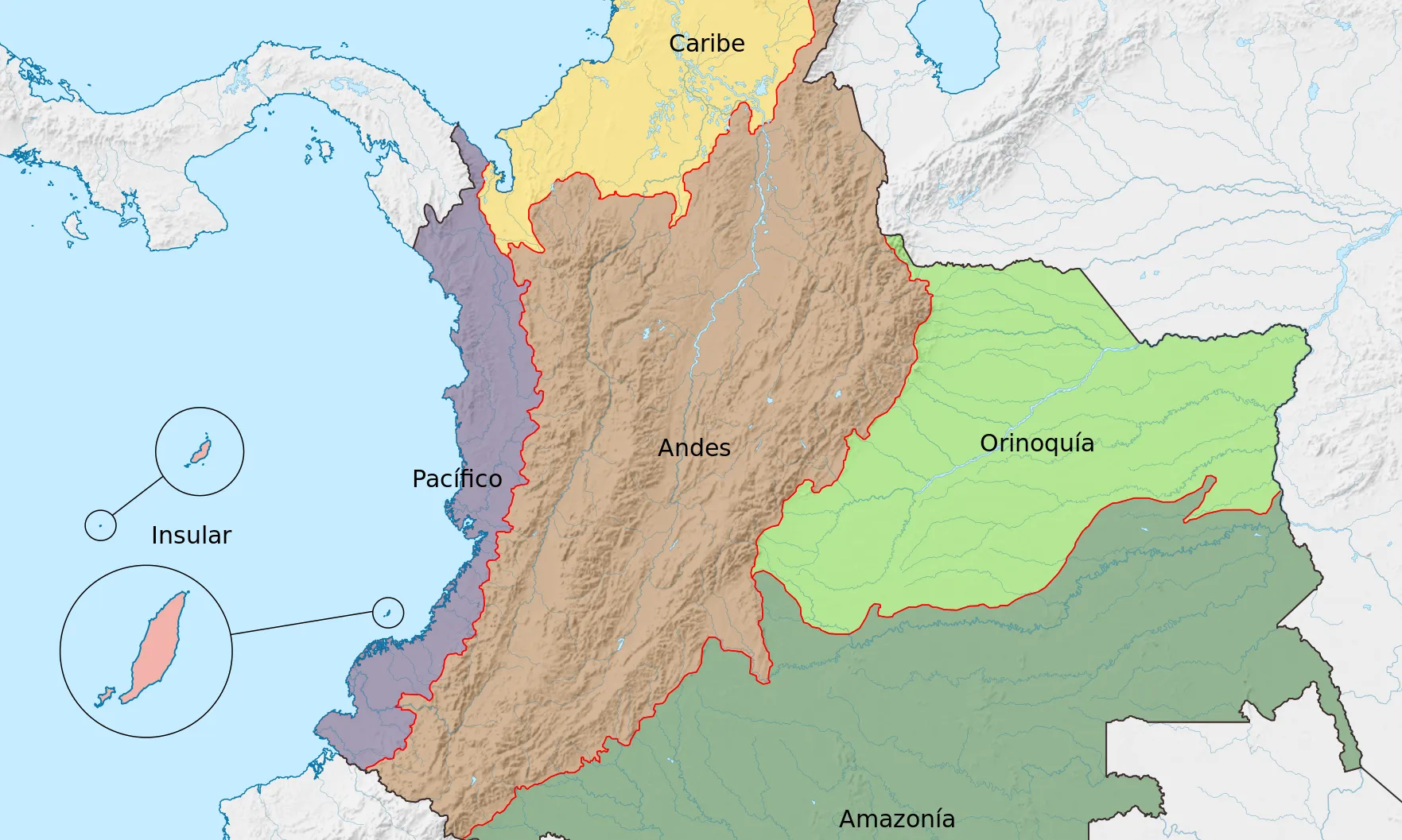 Mapa de regions de Colòmbia. Font: Wikipedia