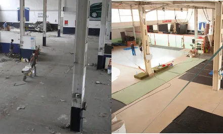 L'abans i el després de la rehabilitació d'un espai de la nau. Font: Can Fugarolas