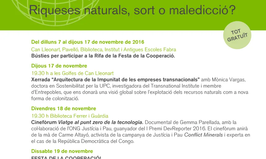 Programa de les 9es Jornades de Cooperació Internacional Mirades del Món. Font: Ajuntament d'Alella